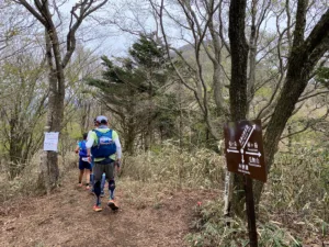 竜ヶ岳方面、本栖湖方面、雨ヶ岳・毛無山方面への分岐となっている端足峠