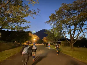 明るくなってきた空にクッキリと浮かぶ富士山のシルエット