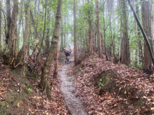 間隔を空けながら先行のランナーに付いて行く